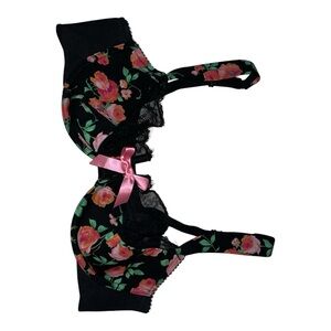 Cacique Black Lace Bra‎ with Pink Accents